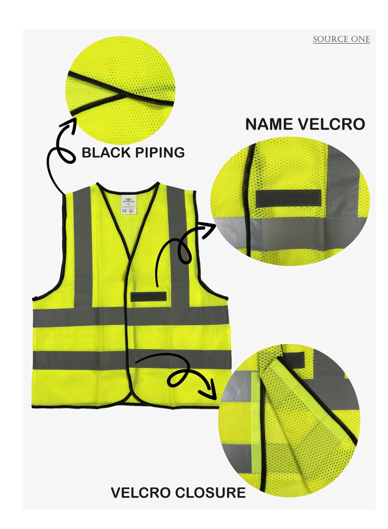 100% POLYESTER HIGH VISIBLITY RELECTIVE VEST MADE OF HOLE MESH FABRIC WITH BLACK PIPING, NAME VELCRO AND VELCRO CLOSURE - Image 3
