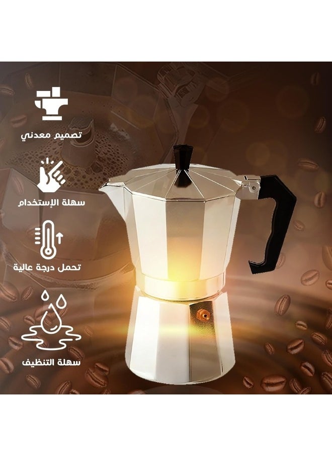 Happy Home - 6 Cup Espresso Coffee Maker Moka Pot-Silver - Image 1