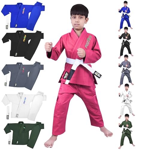 POZTEV Kids Brazilian Jiu Jitsu Gi for Kids BJJ Gi Youth Grappling Kimonos Preshrunk Lightweight Children Martial Arts Training Uniform with Free White Belt (P,K00) - Image 1
