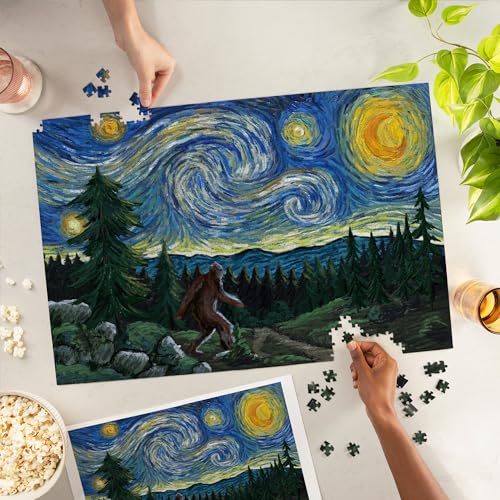 Lantern Press Starry Night Bigfoot 1000 Piece Jigsaw Puzzle for Adults Made in USA with Reference Poster - Image 5