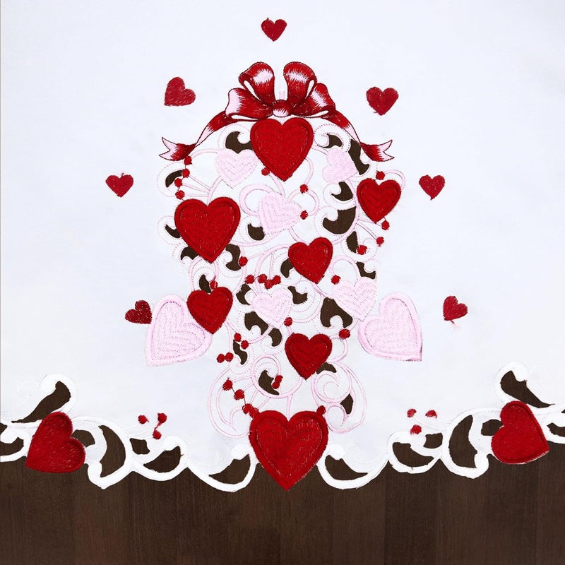 Grelucgo Embroidered Decorative Tablecloth for February 14th White with Red and Pink Hearts Pattern Oval 57x84 inches - Image 3