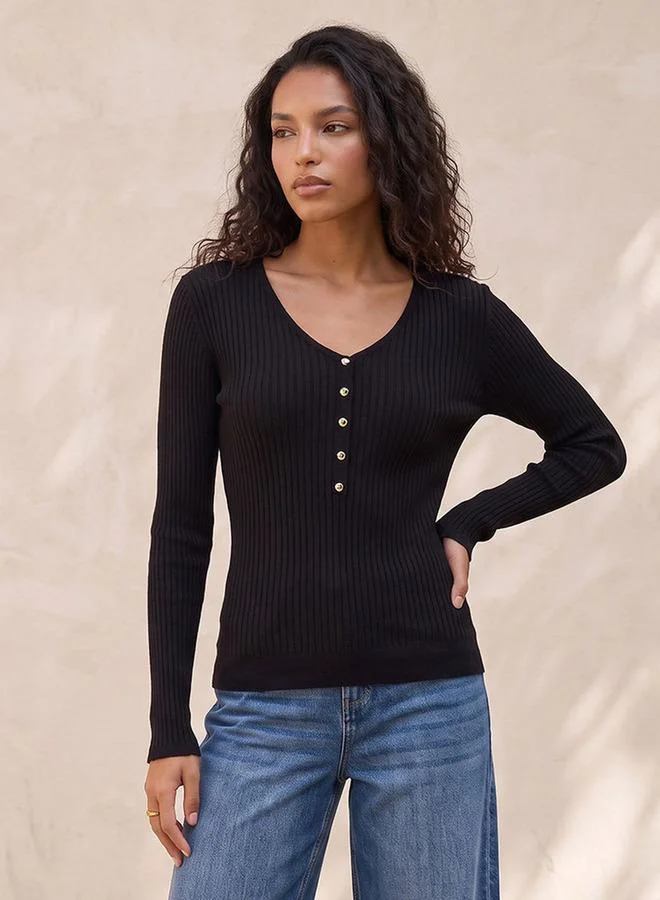 Splash FAV Basic Ribbed V-neck Sweater