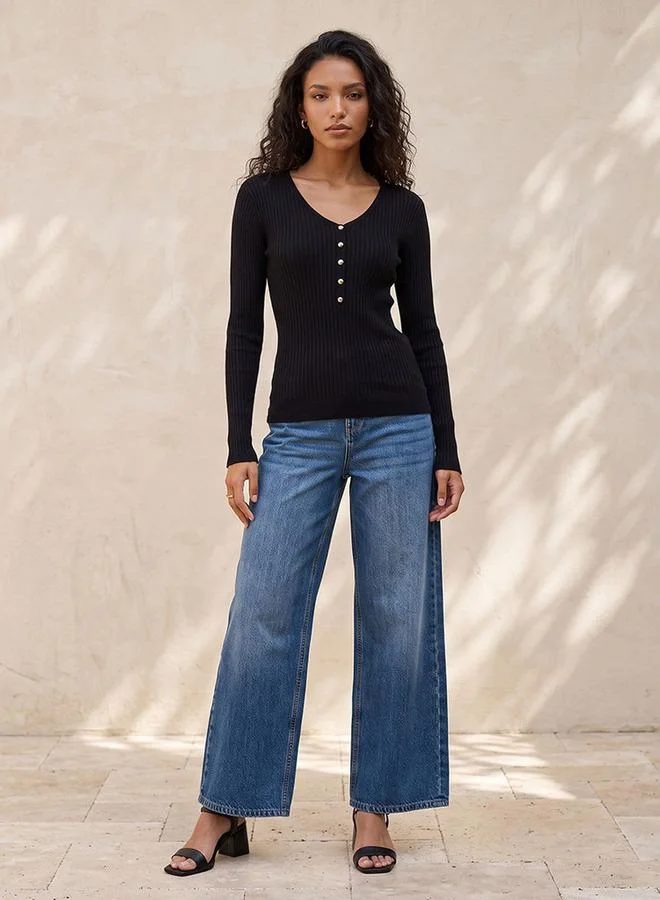 Splash FAV Basic Ribbed V-neck Sweater