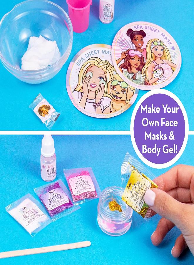 Barbie Cosmetic Case by Horizon Group USA, DIY Beauty Kit for an at-Home Spa Day, Create Your Own Face Sheet Masks, Nail Art & Body Glitter, Includes Reusable Storage Case with Removable Tray - Image 2