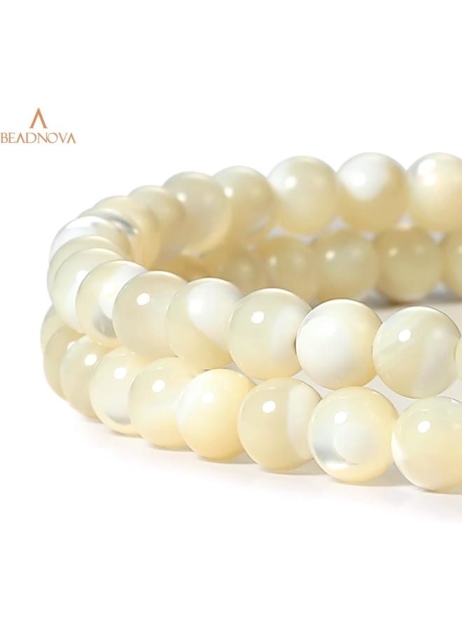BEADNOVA 6mm Natural White Mother of Pearl Shell Beads Gemstone Round Loose Beads for Jewelry Making (62-64pcs) - Image 3