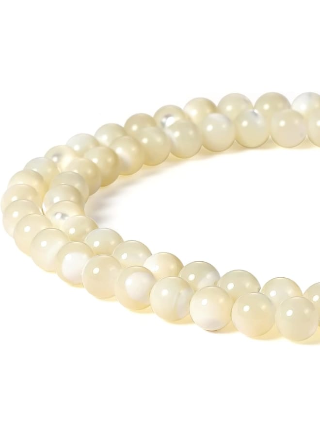 BEADNOVA 6mm Natural White Mother of Pearl Shell Beads Gemstone Round Loose Beads for Jewelry Making (62-64pcs) - Image 1