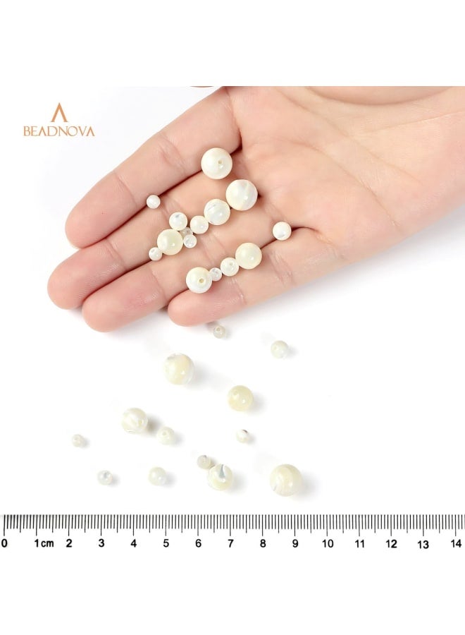 BEADNOVA 6mm Natural White Mother of Pearl Shell Beads Gemstone Round Loose Beads for Jewelry Making (62-64pcs) - Image 4