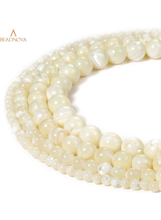 BEADNOVA 6mm Natural White Mother of Pearl Shell Beads Gemstone Round Loose Beads for Jewelry Making (62-64pcs) - Image 5