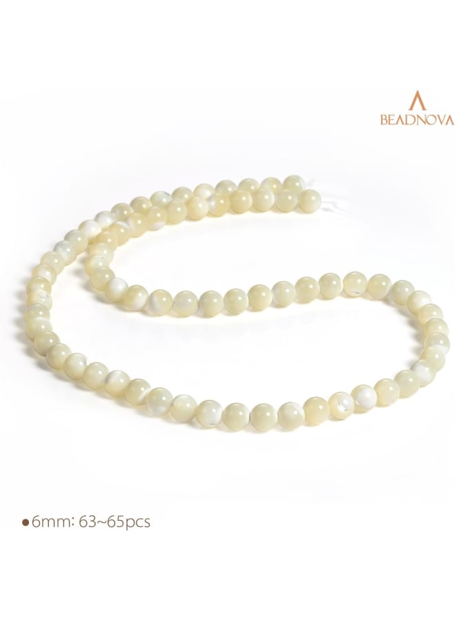 BEADNOVA 6mm Natural White Mother of Pearl Shell Beads Gemstone Round Loose Beads for Jewelry Making (62-64pcs) - Image 2