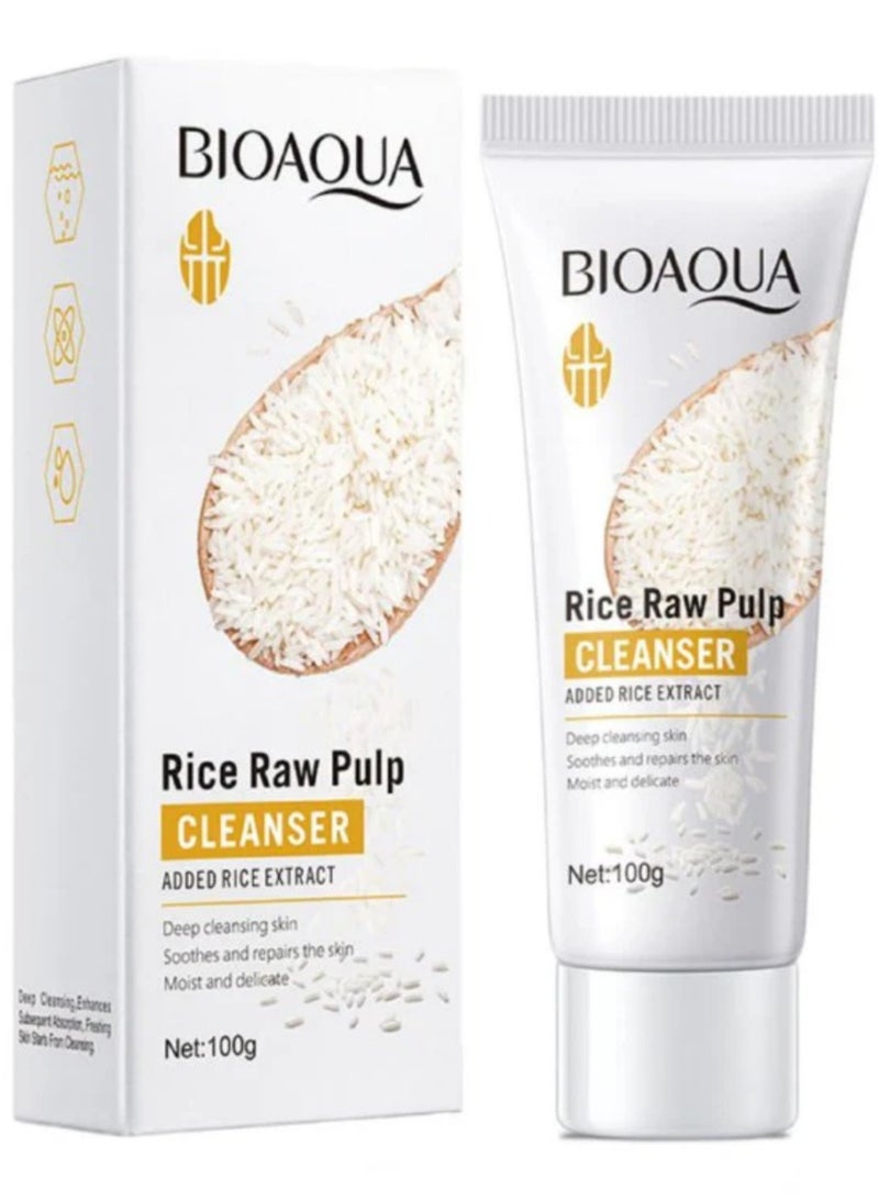 بيو أكوا مجموعة مكونة من خمس قطع من جل التقشير ولب الأرز الخام وكريم الوجه ومنظف وغسول وتونر - Image 3