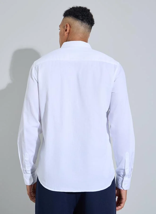 Styli  White Solid Textured Regular Fit Shirt for Men | Best Price UAE