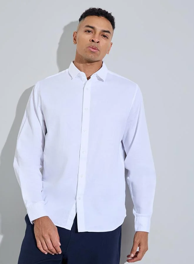 Styli  White Solid Textured Regular Fit Shirt for Men | Best Price UAE