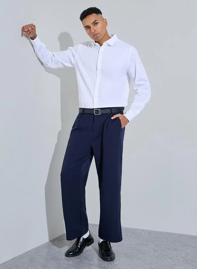Styli  White Solid Textured Regular Fit Shirt for Men | Best Price UAE