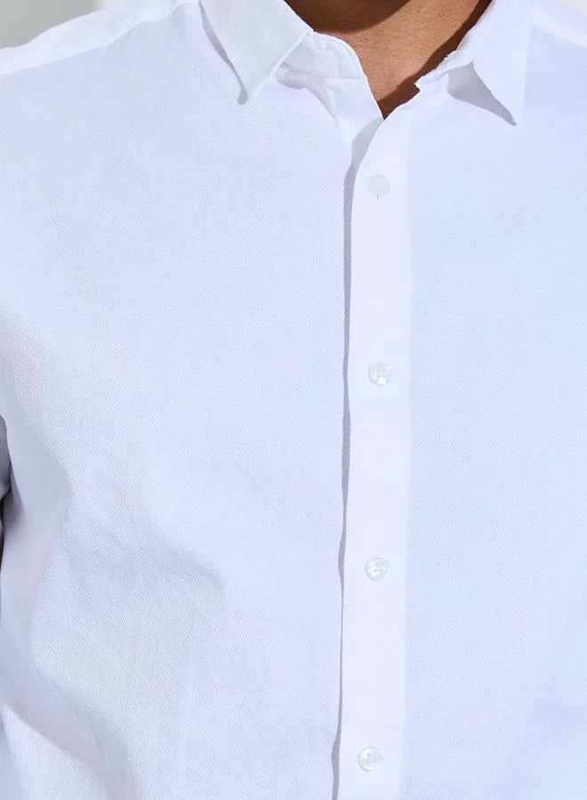 Styli  White Solid Textured Regular Fit Shirt for Men | Best Price UAE