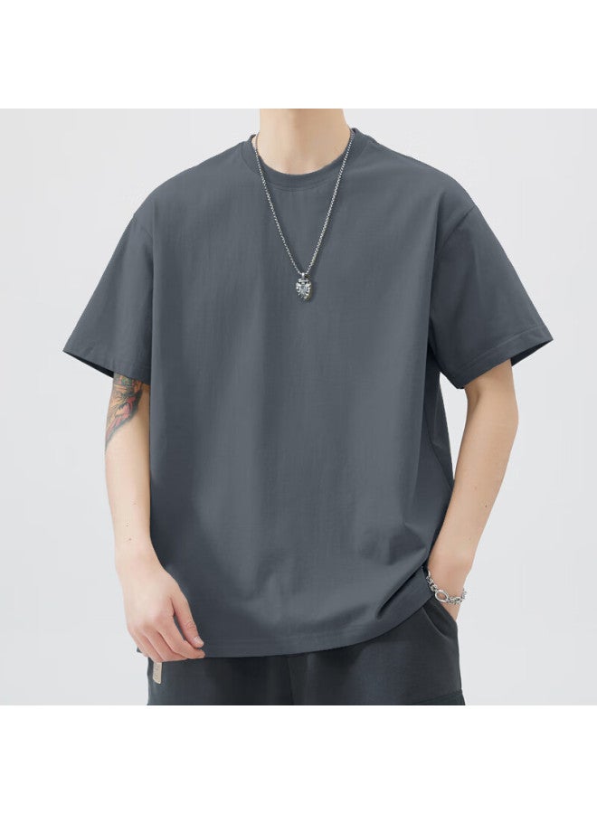 Dingfengbaoluo Heavy 260g Pure Cotton Men's Short-sleeve Summer Loose Heavy T-shirt, Inner Layer Undershirt, Men's T2600, Gray, XL - Image 1