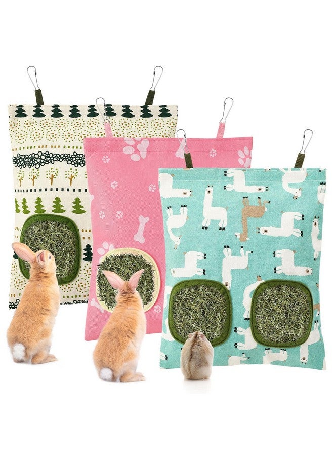 UPINS 3 Hay Bag for Rabbits - 2-Hole Hanging Hay Feeder for Rabbits, Chinchillas, Hamsters & Small Pets - Image 1