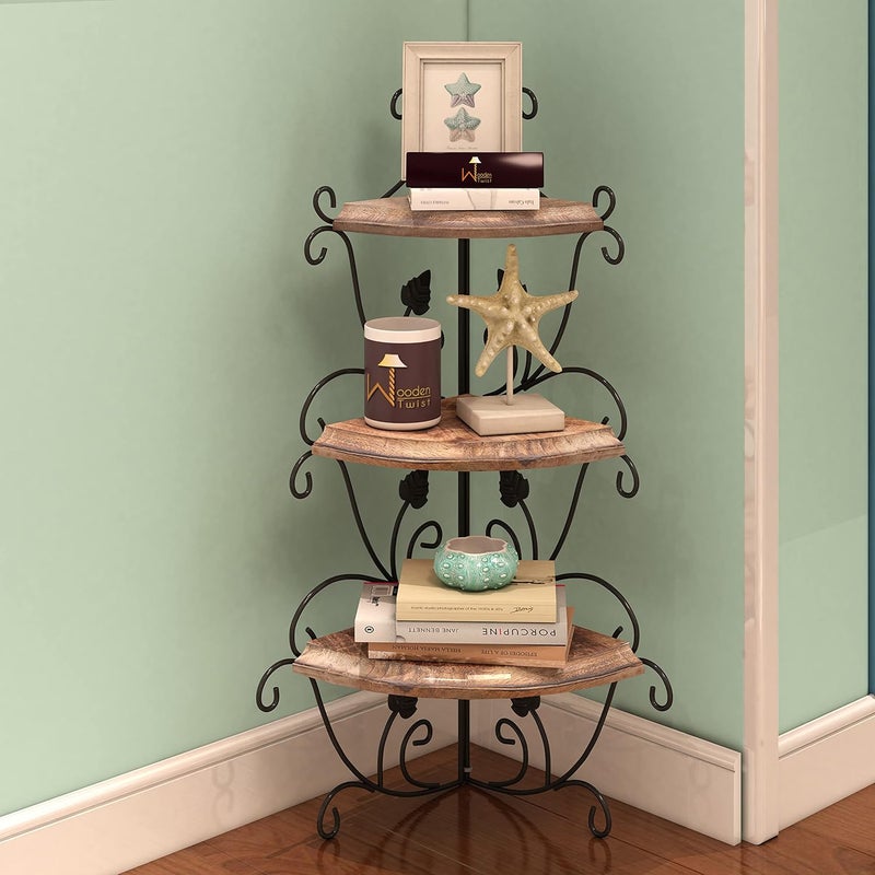 Onlineshoppee Wooden Iron Corner Rack Home Decor Corner Shelves Antique