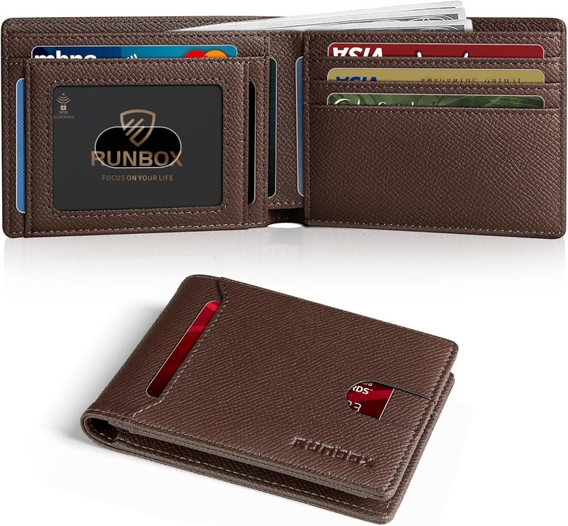 RUNBOX Novelty Wallet for Men Slim 11 Credit Card Holder Slots Leather RFID Blocking Small Thin Men's Wallet Bifold Minimalist Front Pocket Large Capacity Gift Box - Image 1