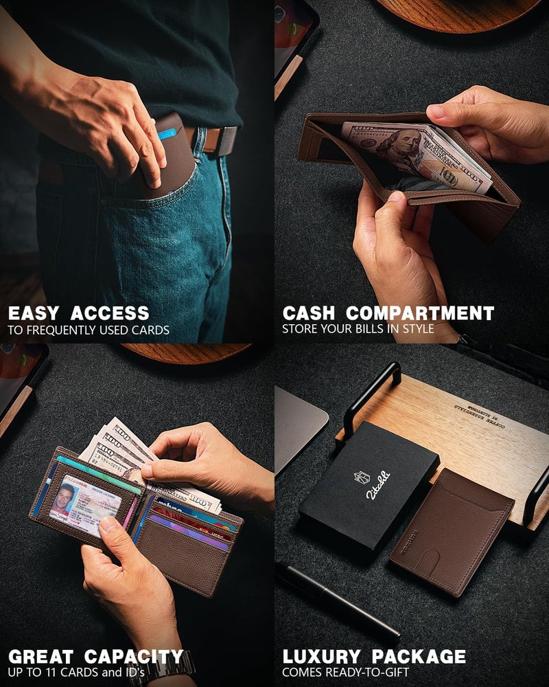 RUNBOX Novelty Wallet for Men Slim 11 Credit Card Holder Slots Leather RFID Blocking Small Thin Men's Wallet Bifold Minimalist Front Pocket Large Capacity Gift Box - Image 2
