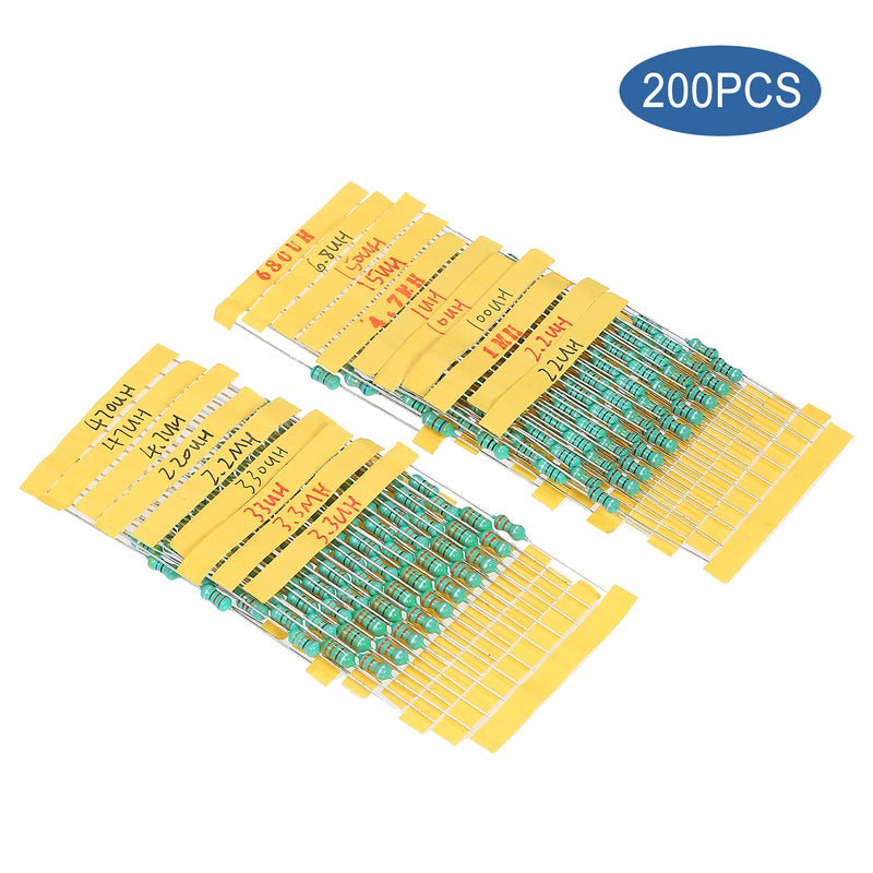 DIP Inductor 200 Pcs - 20 Different Inductance Values (10 Pcs Each) Inductor for Power Supplies Radios RF Transmitters Receivers Oscillators Telephones Electronic Circuits - Image 1