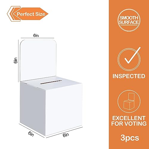 VOISEN VOSIEN Raffle Box,3 Pcs Raffle Boxes with Slot,Cardboard Ballot Boxes and Removable Header for Collecting Business Card Voting Contest (White) - Image 2