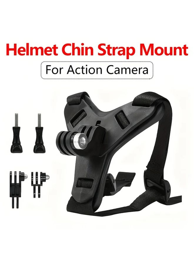 Black Helmet Chin Strap Mount For Action Cameras Secure Adjustable Motorcycle Mount - Image 1
