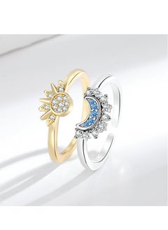 Gasin Pair of Personalized Simple Sun and Moon Rings Stacked Rings with Diamonds Couple Rings for Men and Women  - Image 1