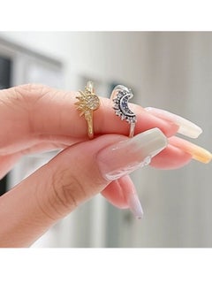 Gasin Pair of Personalized Simple Sun and Moon Rings Stacked Rings with Diamonds Couple Rings for Men and Women  - Image 2