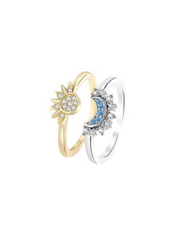 Gasin Pair of Personalized Simple Sun and Moon Rings Stacked Rings with Diamonds Couple Rings for Men and Women  - Image 5
