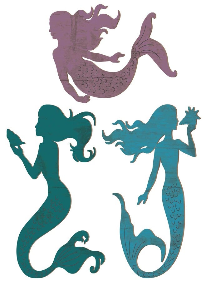 Qunclay Set of 3 Mermaid Wall Bathroom Decor Wooden Silhouettes Mermaid Art Hanging Farmhouse Ocean Themed Wall Decorations for Bedroom Room Accessories Rustic Elegant - Image 1