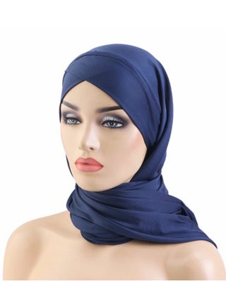 أحدث وشاح حجاب نسائي بربطة متقاطعة، غطاء رأس إسلامي، حجاب طويل ومريح (أزرق) - view 2
