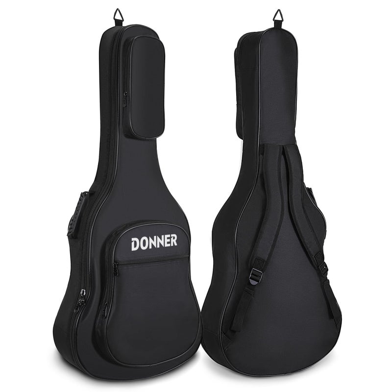 Donner 36 Inch Acoustic Guitar Case 04 Inch Thick Padding Sponge 600D Ripstop Waterproof Nylon Soft Guitar Gig Bag with 3 Pockets and Back Hanger Loop Black