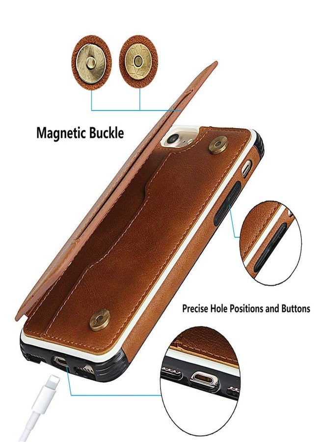 iCoverCase Compatible with iPhone SE(2022)/SE(2020)/7/8/6/6s Wallet Case with Card Slots Holder and Wrist Strap Premium PU Leather Kickstand Magnetic Clasp Shockproof Flip Cover Case (Khaki) - Image 5