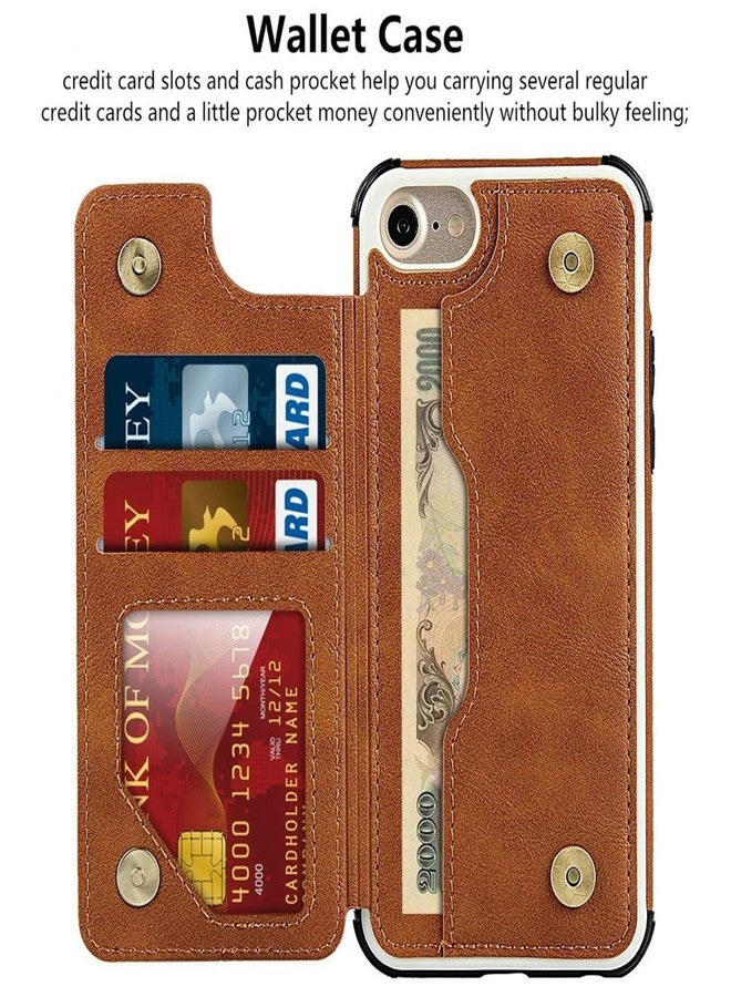 iCoverCase Compatible with iPhone SE(2022)/SE(2020)/7/8/6/6s Wallet Case with Card Slots Holder and Wrist Strap Premium PU Leather Kickstand Magnetic Clasp Shockproof Flip Cover Case (Khaki) - Image 4