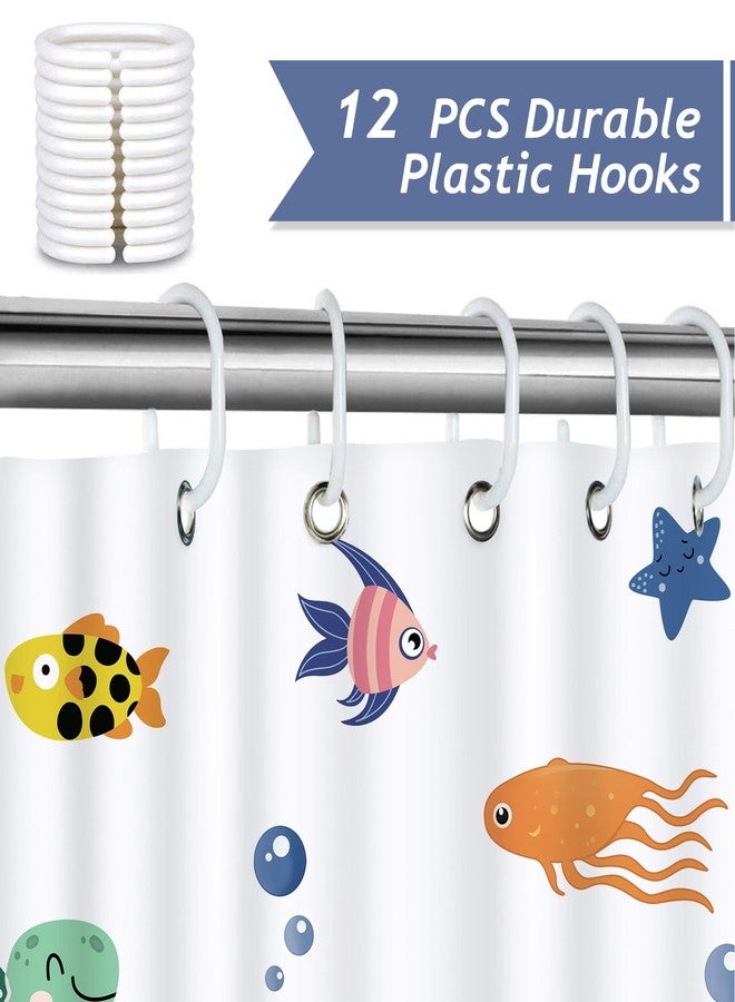 Bonhause Kids Shower Curtain, Cute Ocean Sea Turtle Fish Corals Underwater World Bathroom Decor for Boys Girls 72 x 72 Inch Polyester Fabric Waterproof Bath Curtain with 12 Hooks - Image 3