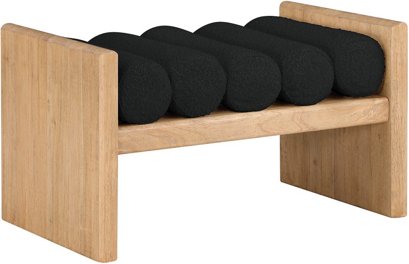 Meridian Furniture Meridian Furniture 177Black Waverly Collection Modern  Contemporary Bench with Solid Wood Rich Natural Finish Luxurious Black Boucle Fabric 32 W x 19 D x 18 H Black 