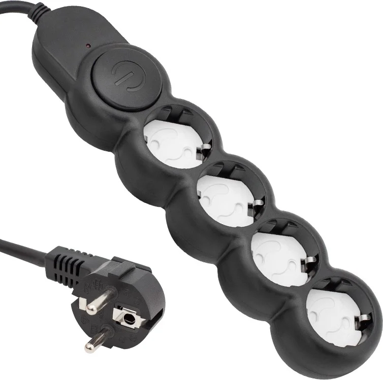 AYT Vea VE-2S5S 4-Plus 2 Meter Cable Switched Black Surge Protected Group Socket