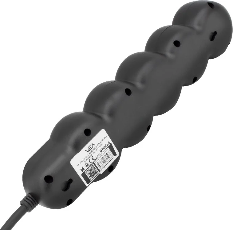 AYT Vea VE-2S5S 4-Plus 2 Meter Cable Switched Black Surge Protected Group Socket