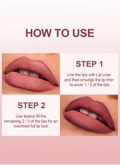 Ushas 3 Pcs Lip Liner & Lipstick Set, Long-Lasting Matte Waterproof Lip Liner and Lipstick Combo With Pink Lip Brush, Lips Makeup Gift Kit for Women#3  - Image 4