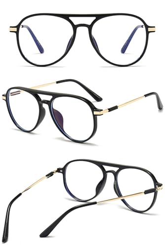 ABETOS Aviator Reading Glasses for Women Men Blue Light Blocking Oval Retro Fashion Double Bridge Computer Reader, Bright Black+1.0 - Image 3