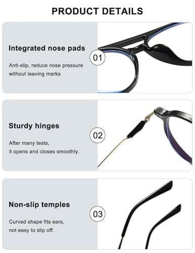 ABETOS Aviator Reading Glasses for Women Men Blue Light Blocking Oval Retro Fashion Double Bridge Computer Reader, Bright Black+1.0 - Image 4