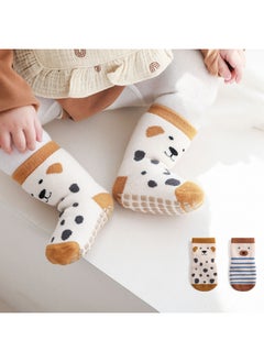 2 Pairs Baby Non-skid Floor Socks Toddler Newborn Infant Non Slip Socks with Grips Anti-Slip Cartoon Design Silicone Anti-Skid And Not Easy To Fall Suitable For 1-3 Years Old