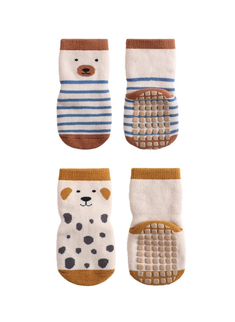 Generic - 2 Pairs Baby Non-skid Floor Socks Toddler Newborn Infant Non Slip Socks with Grips Anti-Slip Cartoon Design Silicone Anti-Skid And Not Easy To Fall Suitable For 1-3 Years Old - Image 1