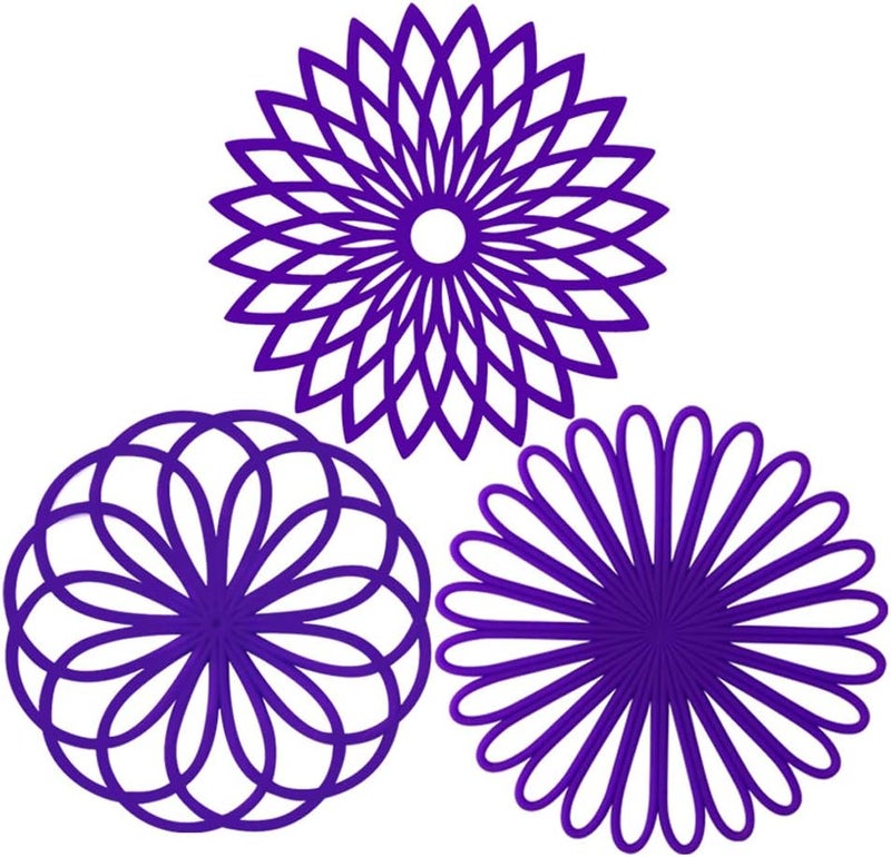 ME.FAN MEFAN Silicone Trivet Mat  Kitchen Hot Pads for Pots  Dish  Insulated Teapot Trivet  Flexible Durable NonSlip Large Coasters 3 Set Deep Purple - Image 1