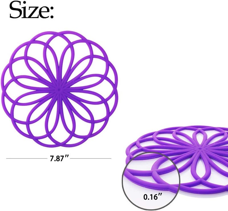 ME.FAN MEFAN Silicone Trivet Mat  Kitchen Hot Pads for Pots  Dish  Insulated Teapot Trivet  Flexible Durable NonSlip Large Coasters 3 Set Deep Purple - Image 2