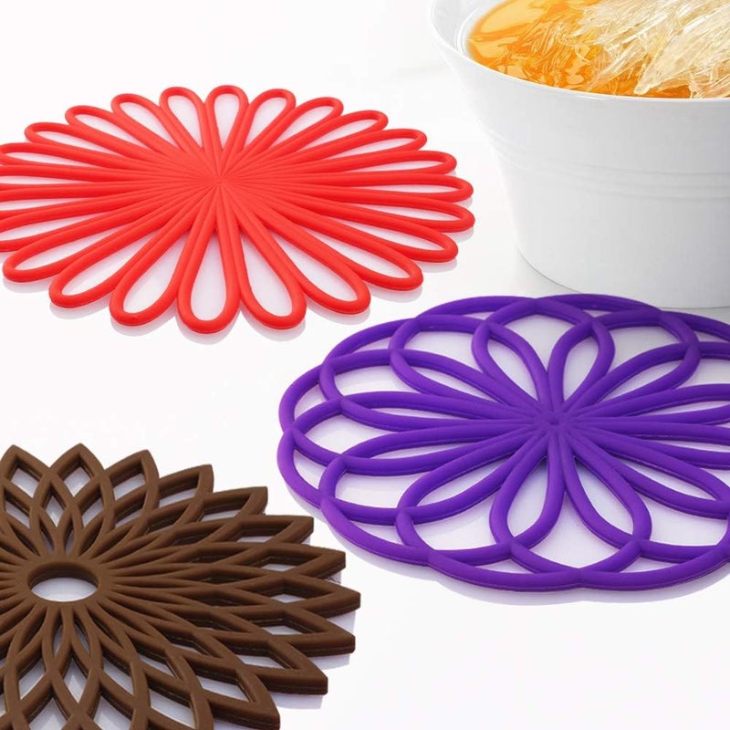 ME.FAN MEFAN Silicone Trivet Mat  Kitchen Hot Pads for Pots  Dish  Insulated Teapot Trivet  Flexible Durable NonSlip Large Coasters 3 Set Deep Purple - Image 5