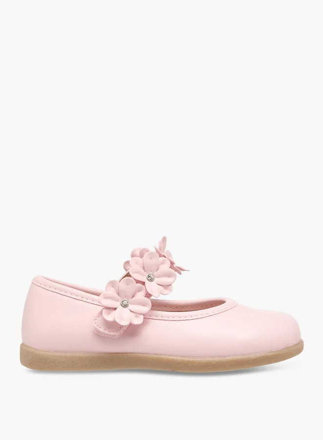 Barefeet Girls Floral Accent Mary Jane Shoes with Hook and Loop Closure