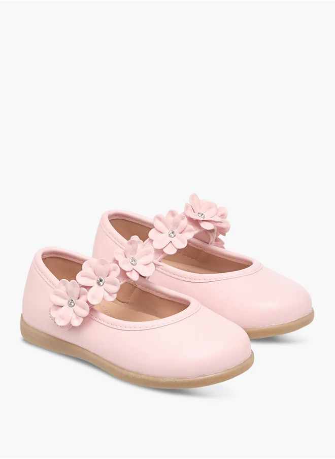 Barefeet Girls Floral Accent Mary Jane Shoes with Hook and Loop Closure