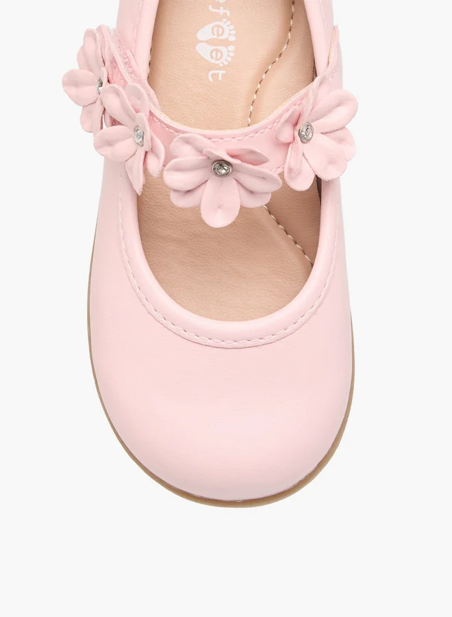 Barefeet Girls Floral Accent Mary Jane Shoes with Hook and Loop Closure