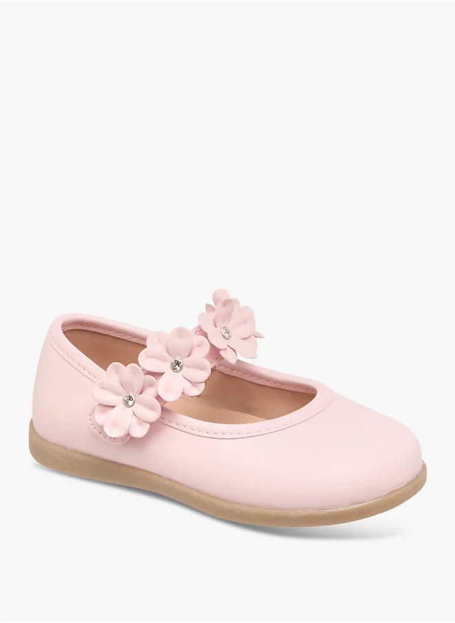 Barefeet Girls Floral Accent Mary Jane Shoes with Hook and Loop Closure
